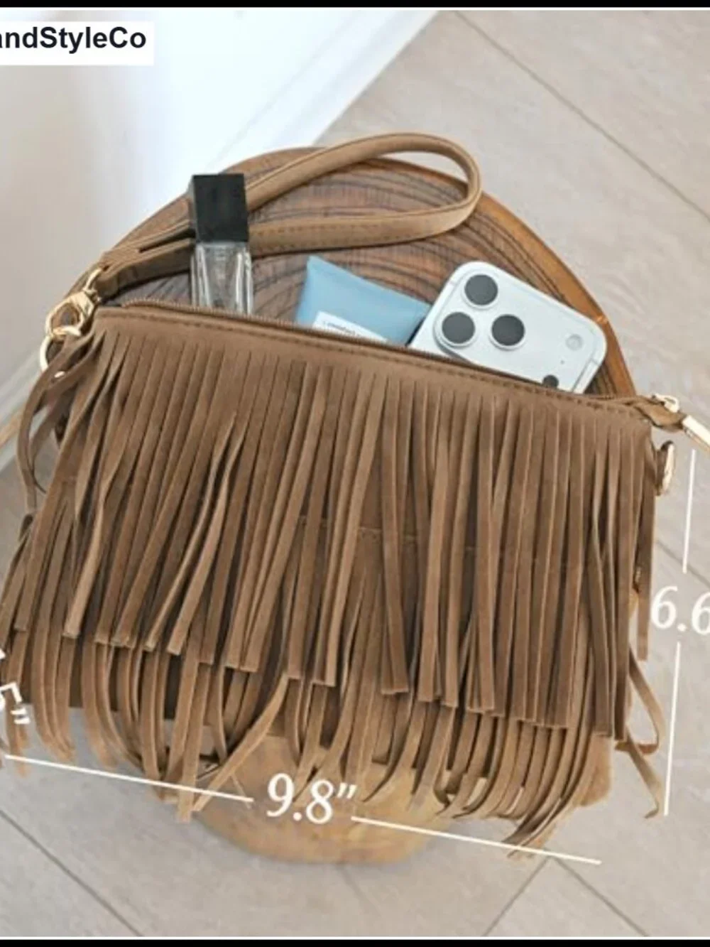 Faux Suede Leather Fringe Crossbody Bag with Wristlet - Small Shoulder Bag